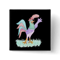 Singing Rooster on Black by Wendy C. Allen buttons by pidgiefund Singing Rooster on Black by Wendy C. Allen buttons