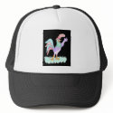 Singing Rooster on Black by Wendy C. Allen hats