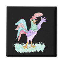 Singing Rooster on Black by Wendy C. Allen magnets