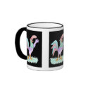 Singing Rooster on Black by Wendy C. Allen mugs