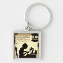 Singing Sewing Lady Vintage Fairy Poem Key Chain