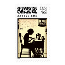 Singing Sewing Lady Vintage Fairy Poem Postage Stamp