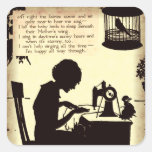 Singing Sewing Lady Vintage Fairy Poem Square Sticker