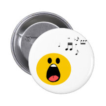 Singing smiley pinback buttons