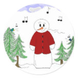 Singing Snowman Round Stickers