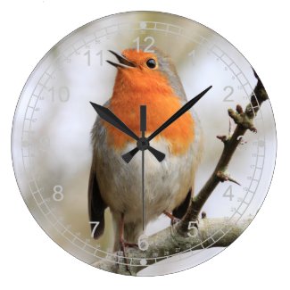 Singing Winter Robin Round Wallclocks