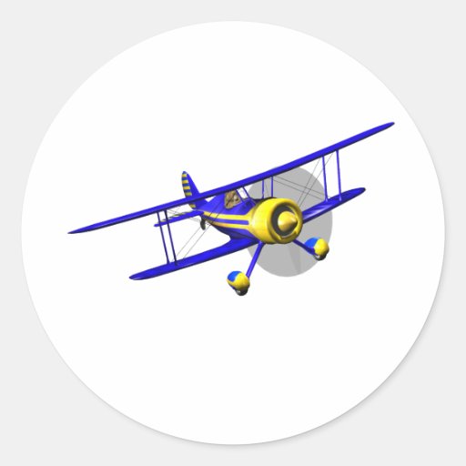 Single Blue Biplane Round Stickers
