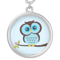 Single Blue Owl Personalized Necklace