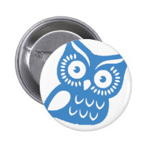 Single Blue Owl Pinback Buttons
