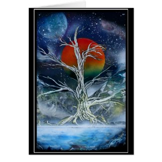 Single Dead Tree Foggy Night Orange Moon card