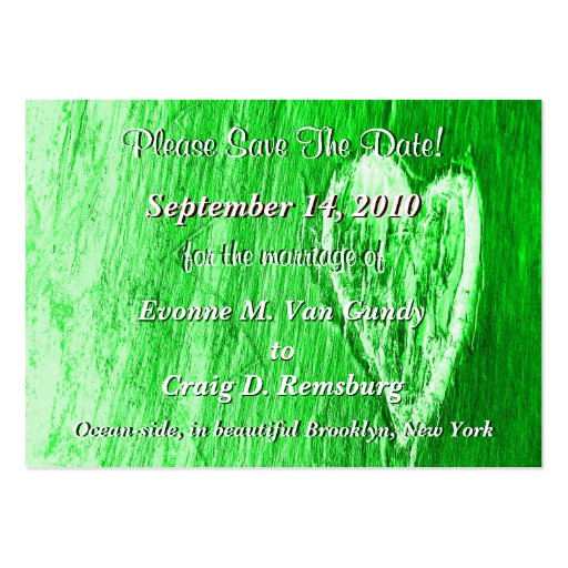 Single Heart Save The Date In Light Green Business Card Templates (front side)