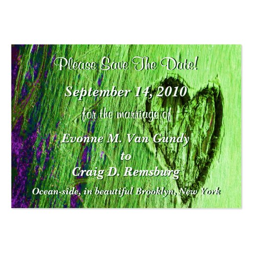 Single Heart Save The Date In Light Green Business Cards (front side)