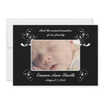 Single photo black and white swirl announcement invitations by MelMadeDesigns Single photo black and white swirl announcement invitations