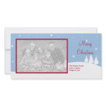 Single photo snowy blue Christmas holiday greeting photo cards
