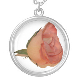Single pink rose bloom side view cutout picture necklace