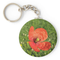 Single Red Poppy in Garden Key Chain