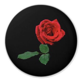 Single Red Rose Flower Ceramic Knob