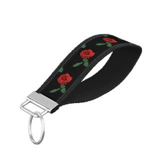 Single Red Rose Flowers Wrist Keychains
