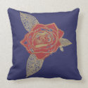 Single Red Rose Inkblot With Gold Leaves Pillows