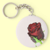 Single red rose on a light pink background. keychains