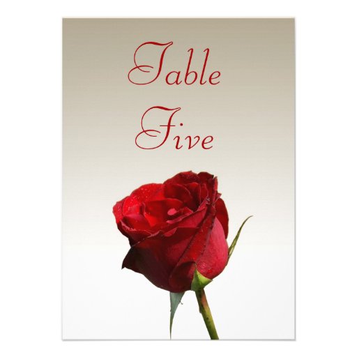 Single Red Rose Wedding Table Number Cards