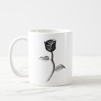 Single Rose. Black on White. Watercolor. Custom mug