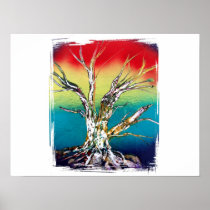 Single Tree Red Yellow Green Rasta Style Poster