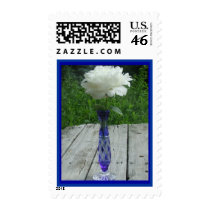 Single White Peony Caesar Crystal Blue Vase stamps