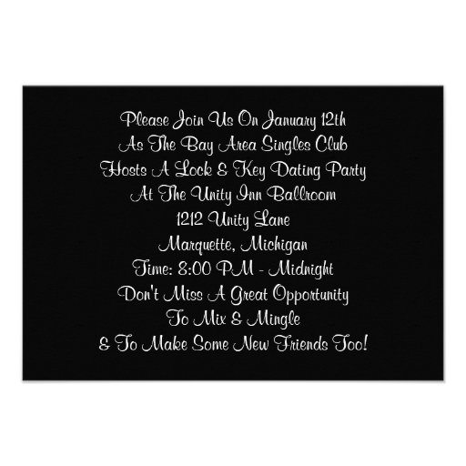 Singles Lock & Key Dating Date Party Invitations
