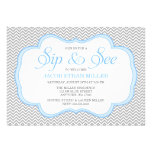 Sip and See Gray Chevron Blue Frame Invitations