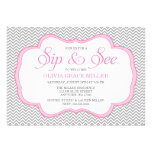 Sip and See Gray Chevron Pink Frame Invitations