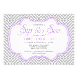 Sip and See Gray Chevron Purple Frame Invitations