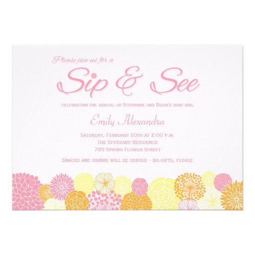 Sip and See new baby announcement party invitation