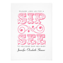 Sip And See Party Pink Baby Shower Invitation