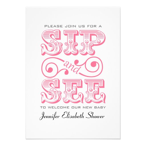 Sip And See Party Pink Baby Shower 5x7 Paper Invitation Card Zazzle Sip And See Invitation Templates