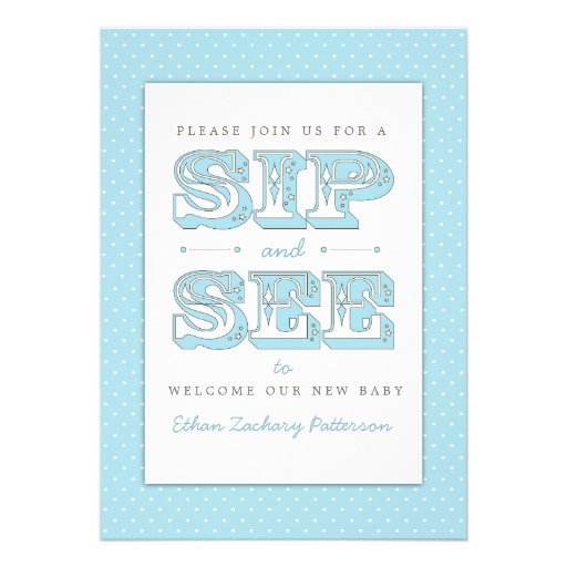 Sip and See Sweet Baby Boy in Blue Invitation