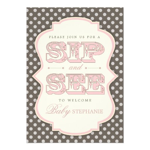 Sip and See Sweet Baby Girl Pink Brown Invitation