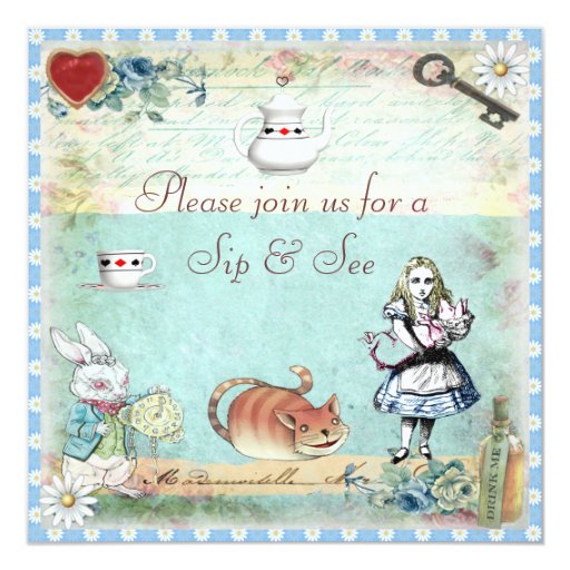 Sip & See Vintage Alice in Wonderland Baby Shower Invitations