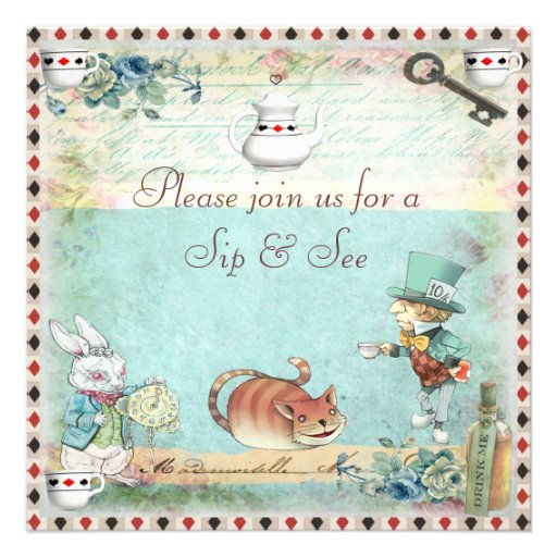 Sip & See Vintage Alice in Wonderland Baby Shower Invitation