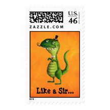 Sir T-rex with Moustaches Stamp
