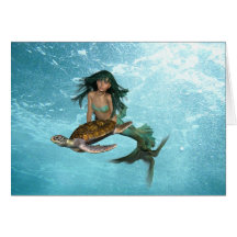 Sirena con las tarjetas de felicitación de la tort