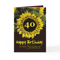 SISTER - 40th Birthday with Cheerful Sunflower cards by JaclinArt SISTER - 40th Birthday with Cheerful Sunflower cards