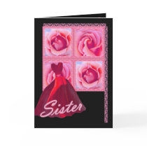 SISTER - Bridesmaid  - Red Gown, Pink Roses cards