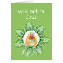 Sister Custom Birthday Rufous Hummingbird Greeting Cards
