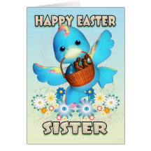 Sister Easter Card - Cute Duck With Basket Of Trea