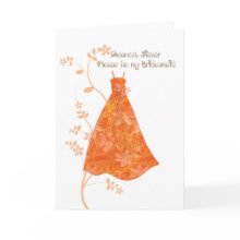 sister frock orange bridesmaid invitation card