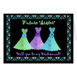 SISTER-in-LAW Bridesmaid Blue Green Purple Gowns cards