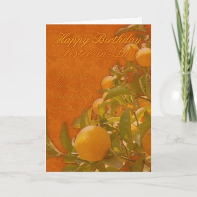 Sister-in-Law Happy Birthday Spanish Orange Tree, Greeting Cards by moonlake