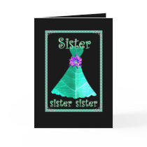 SISTER - Junior Bridesmaid with TEAL GREEN Gown cards by JaclinArt SISTER - Junior Bridesmaid with TEAL GREEN Gown cards