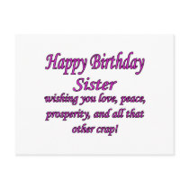 Sister Love, Peace, & Crap postcards by thebirthdayparty Sister Love, Peace, & Crap postcards